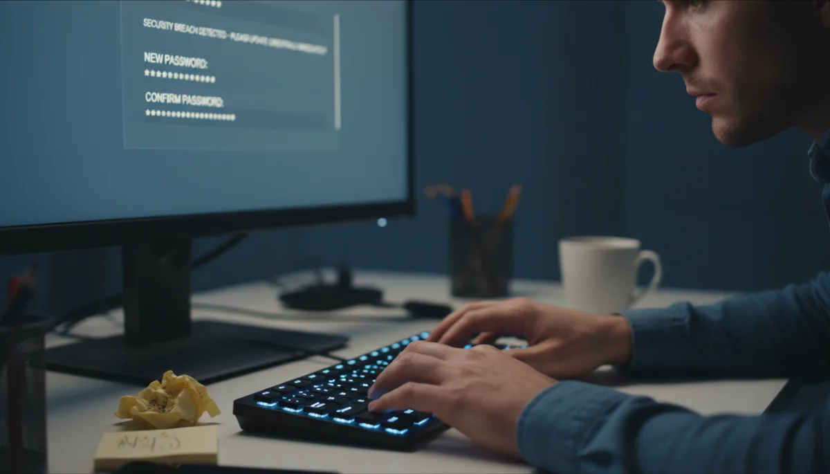 Hand typing strong password for account security