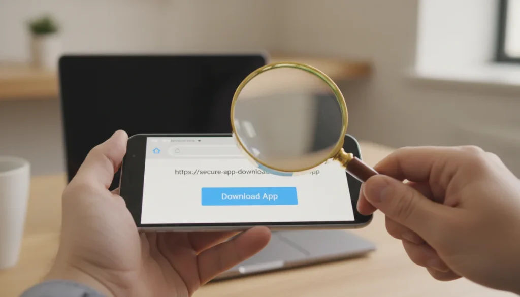 Verifying app download link authenticity on a smartphone screen