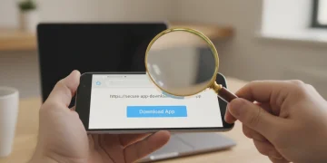 Verifying app download link authenticity on a smartphone screen