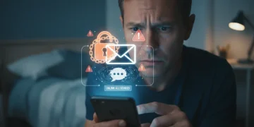 Worried person securing their messaging account on a smartphone