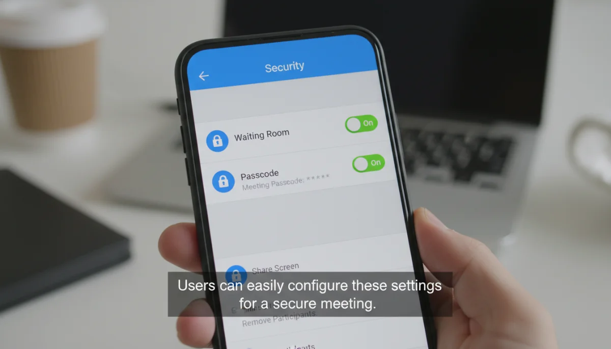 Zoom app security settings on smartphone for passcodes and waiting rooms
