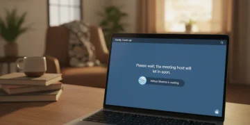 Zoom waiting room notification on laptop screen for personal call security